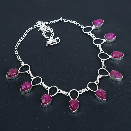 Faceted Ruby Silver Necklace