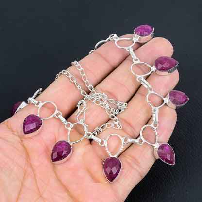 Faceted Ruby Silver Necklace