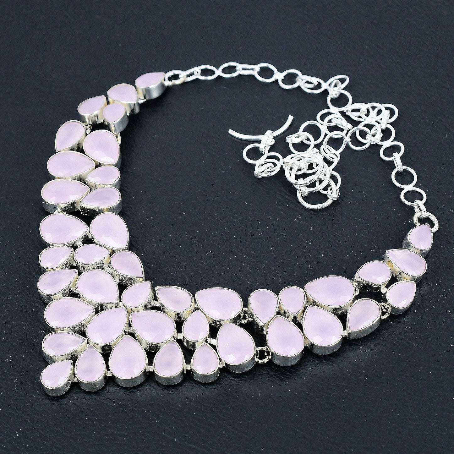 Pink Rose Quartz & Blue Sapphire Sterling Silver Necklace