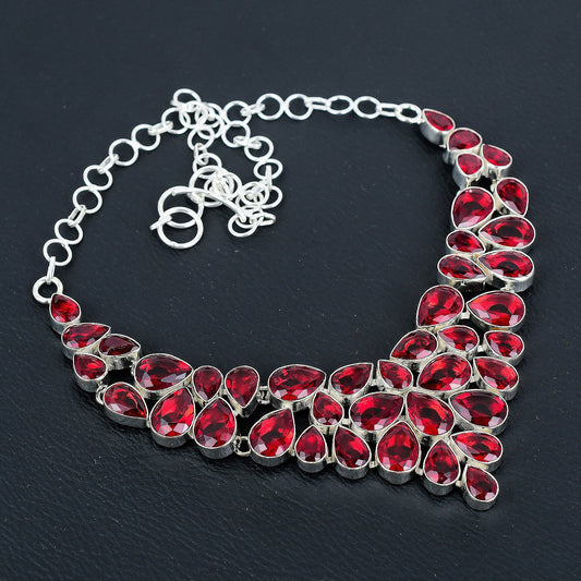 Red Garnet & Morganite Sterling Silver Necklace