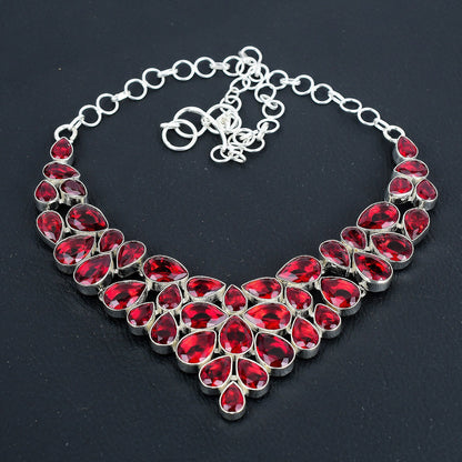 Red Garnet & Morganite Sterling Silver Necklace