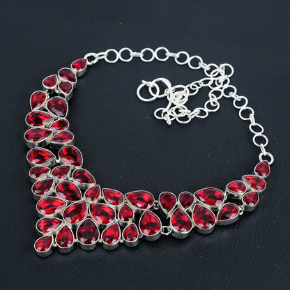 Red Garnet & Morganite Sterling Silver Necklace