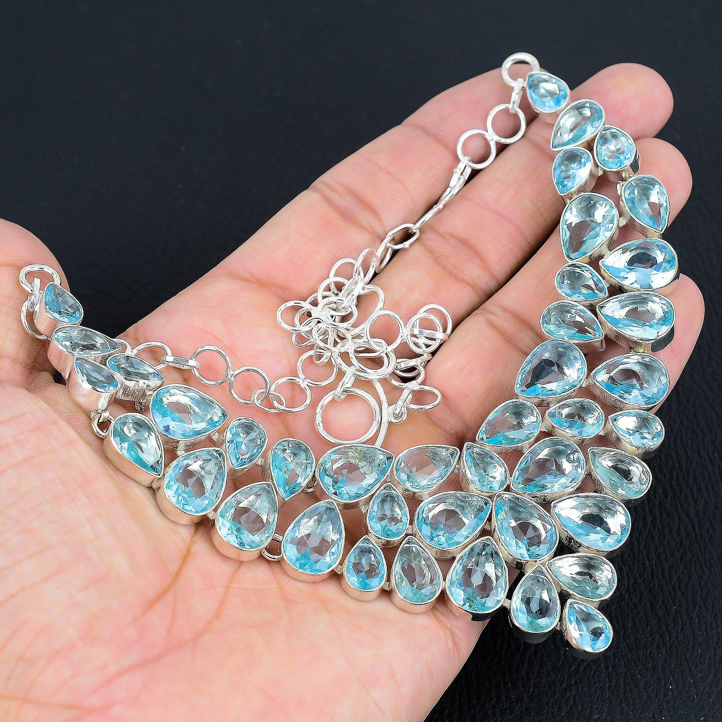 Blue Aquamarine Gemstone Silver Necklace
