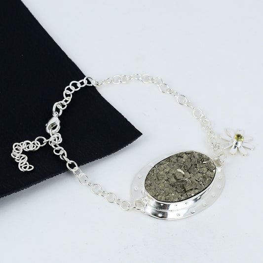 Silver Pyrite Druzy Gemstone Bracelet