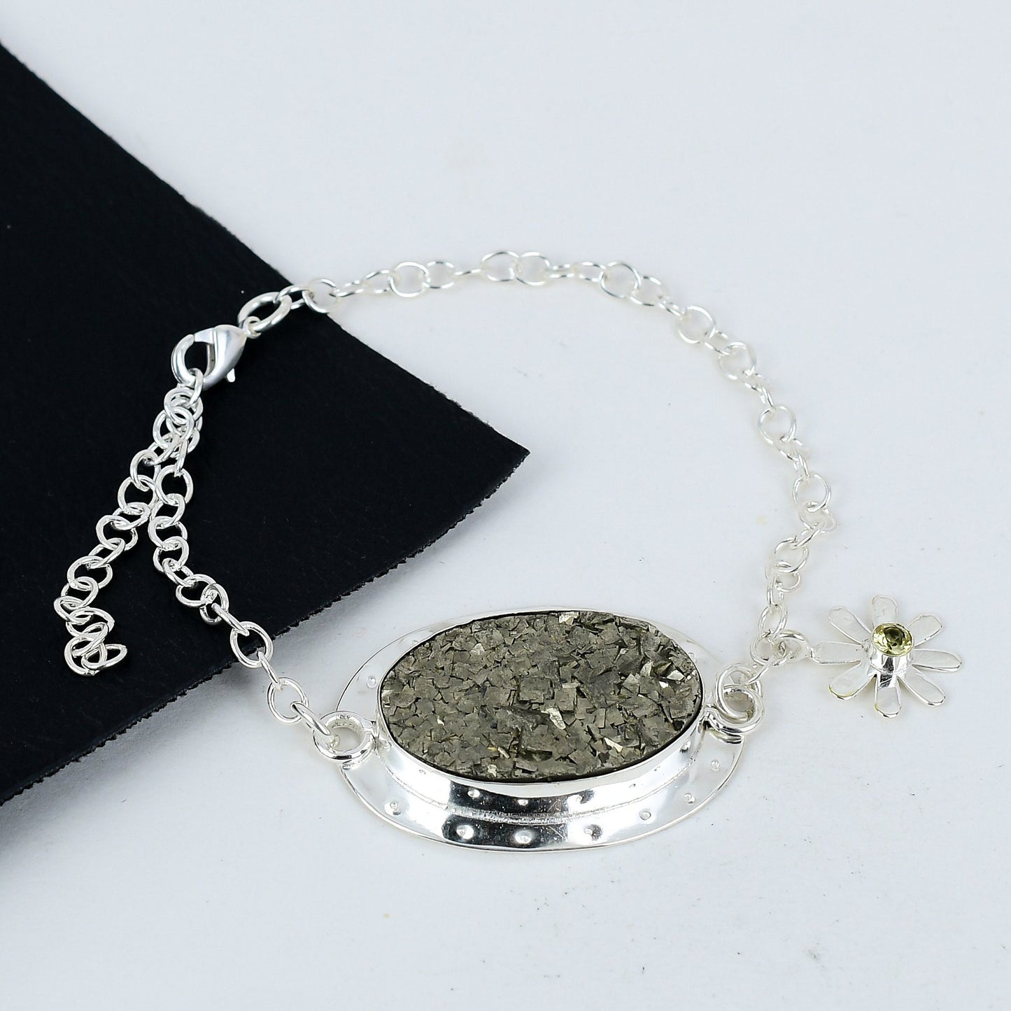 Silver Pyrite Druzy Gemstone Bracelet