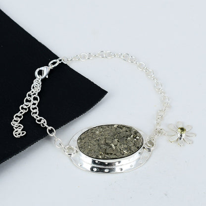 Silver Pyrite Druzy Gemstone Bracelet