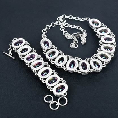 Mystic Rainbow Topaz Sterling Silver Necklace & Bracelet Set