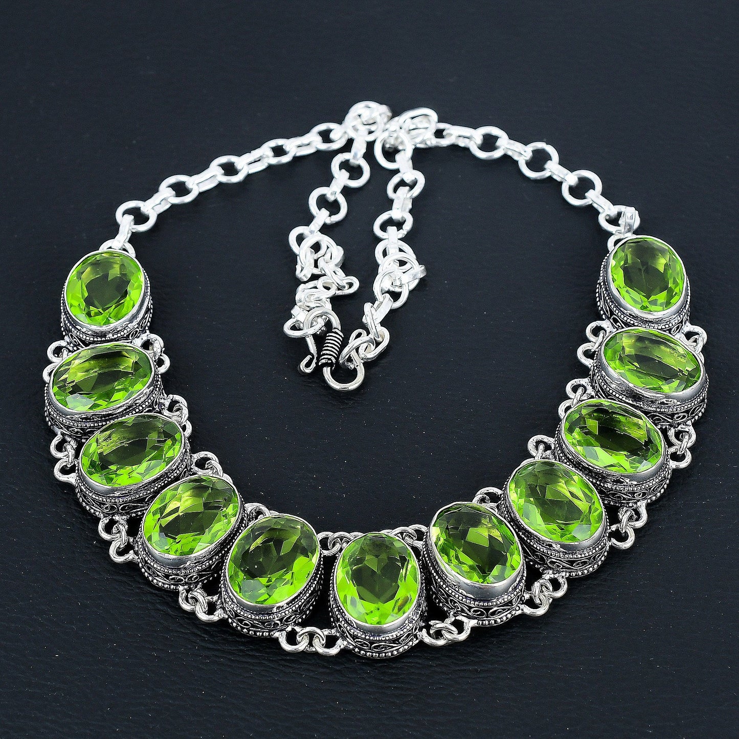 Green Peridot Gemstone Necklace & Bracelet Set
