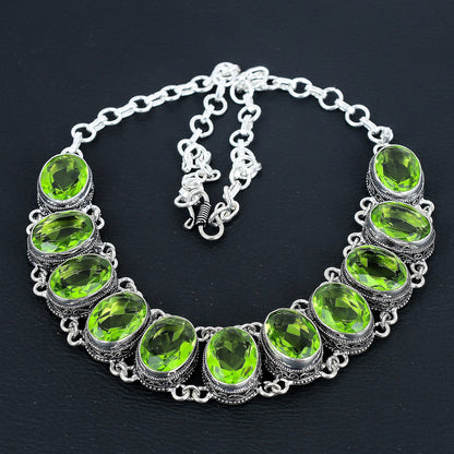 Green Peridot Gemstone Necklace & Bracelet Set