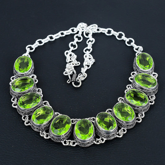 Green Peridot Gemstone Necklace & Bracelet Set