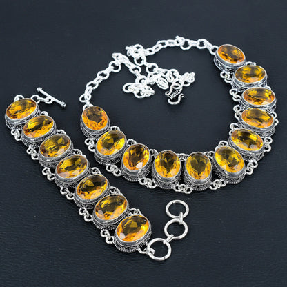 Yellow Citrine Gemstone Necklace & Bracelet Set