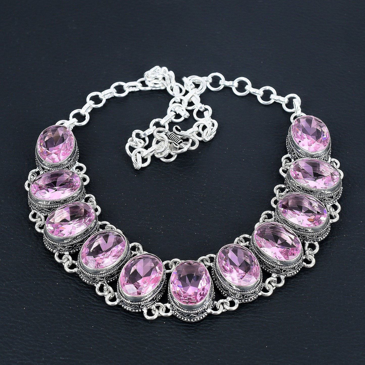 Pink Kunzite Sterling Silver Necklace & Bracelet Set