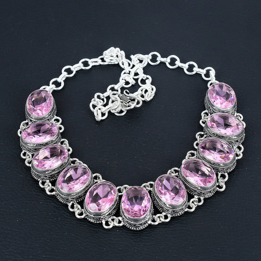 Pink Kunzite Sterling Silver Necklace & Bracelet Set