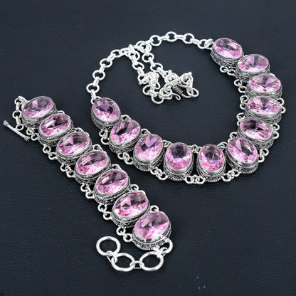 Pink Kunzite Sterling Silver Necklace & Bracelet Set
