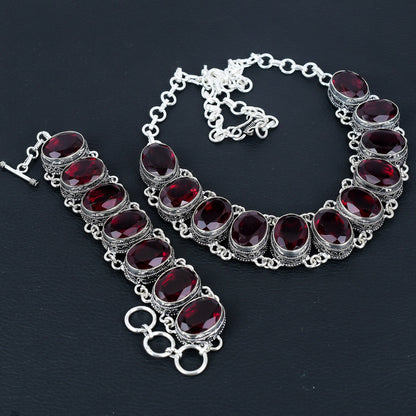 Red Garnet Gemstone Necklace & Bracelet Set
