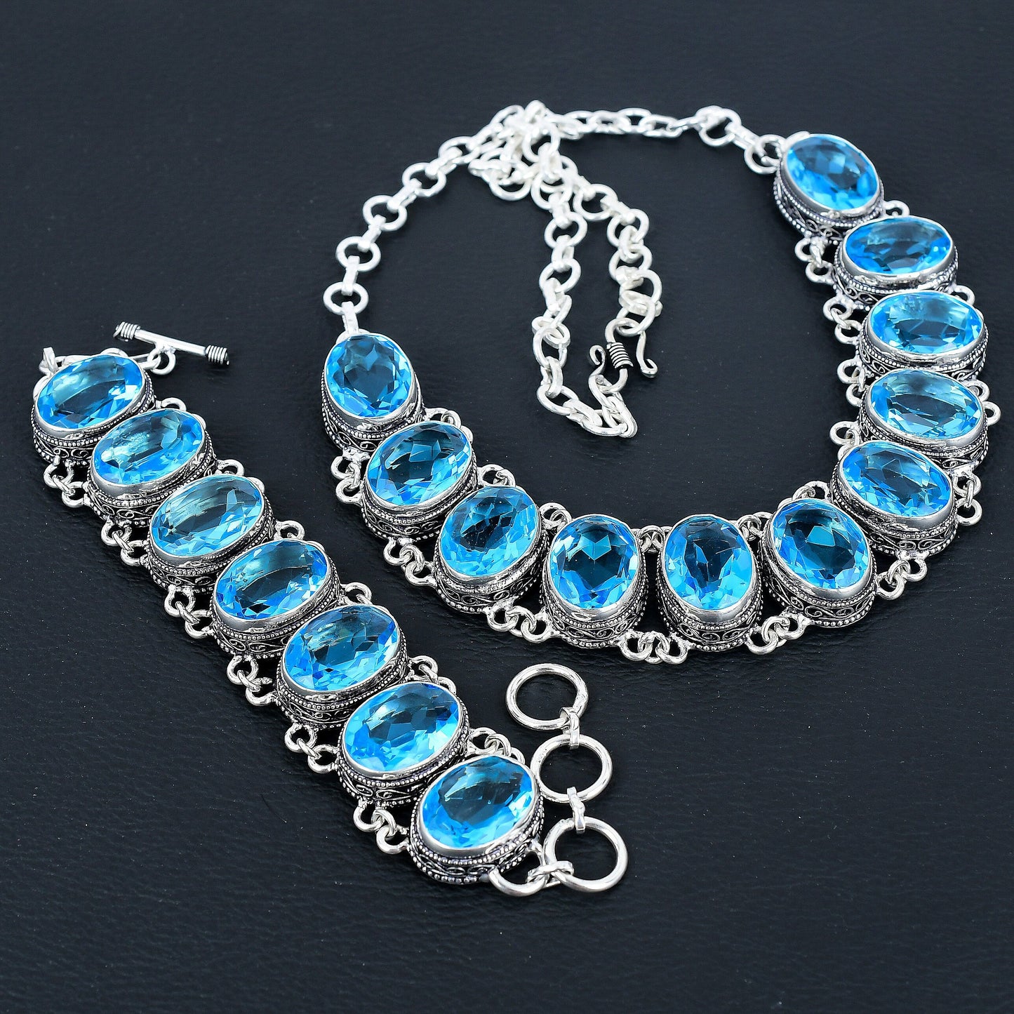 Swiss Blue Topaz Necklace & Bracelet Set