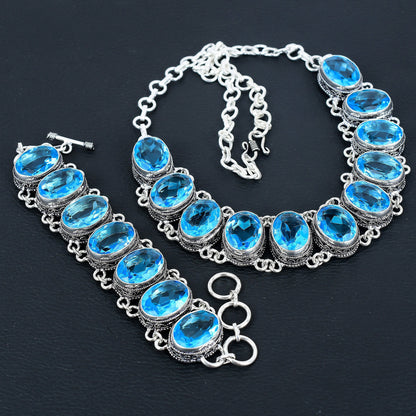 Swiss Blue Topaz Necklace & Bracelet Set