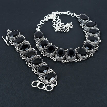Black Spinel Sterling Silver Necklace & Bracelet Set