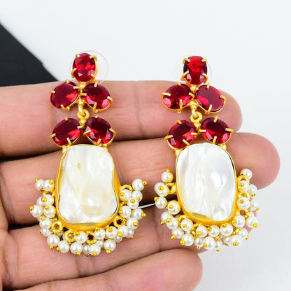 Red Garnet Blister Pearl 925 Silver Earrings