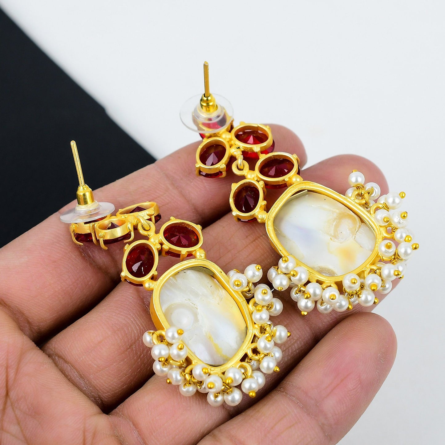 Red Garnet Blister Pearl 925 Silver Earrings