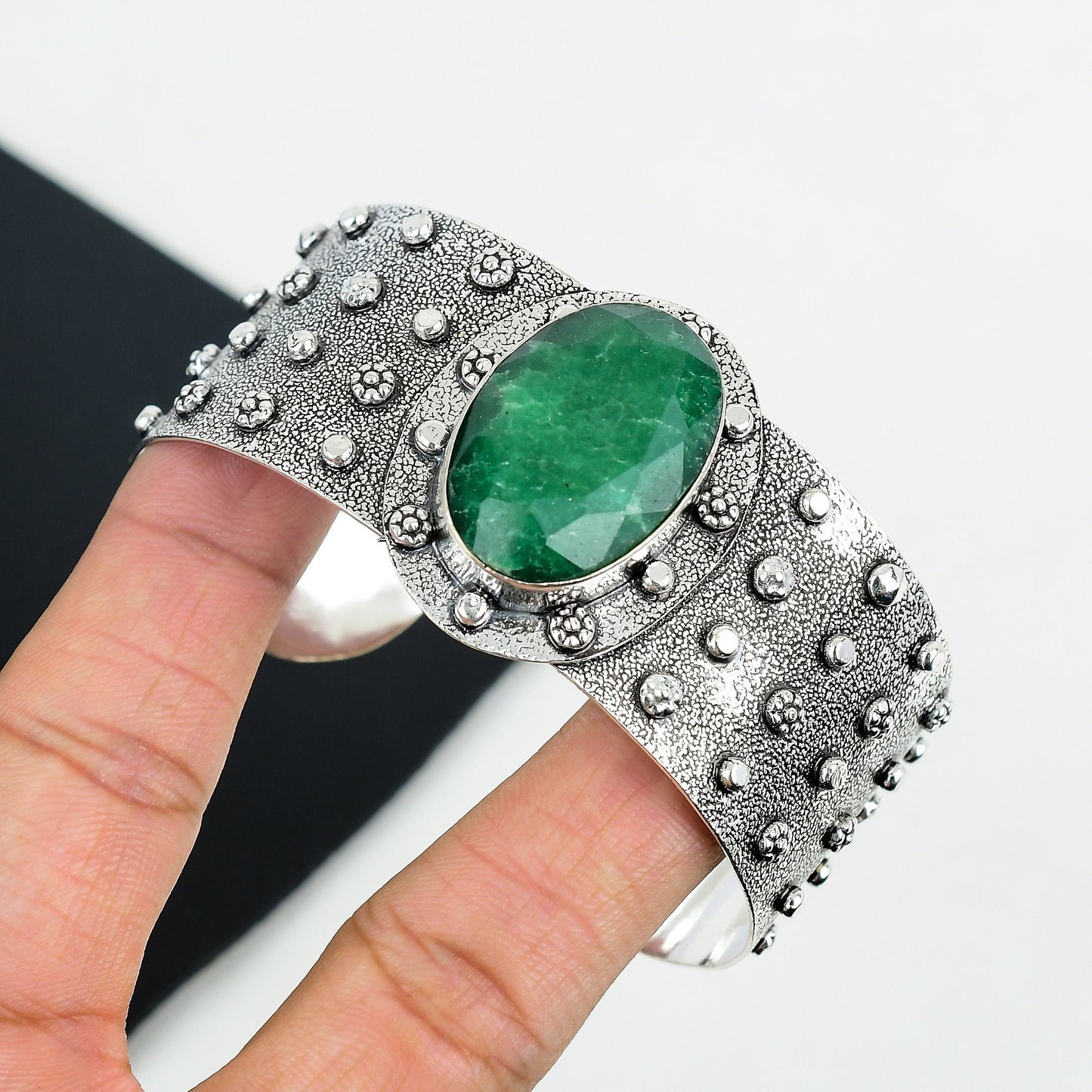 Green Emerald Gemstone 925 Silver Bangle