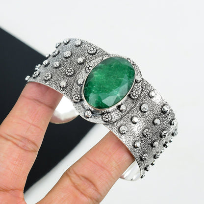 Green Emerald Gemstone 925 Silver Bangle