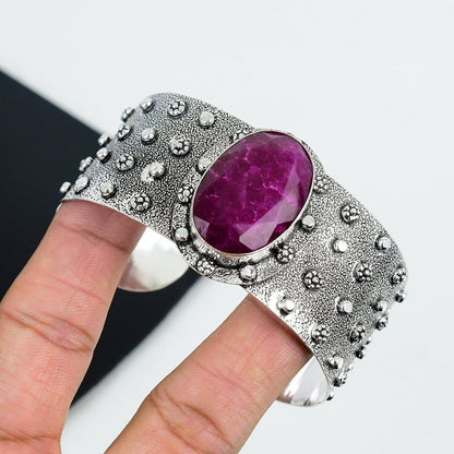 Red Ruby Gemstone Sterling Silver Bangle Bracelet