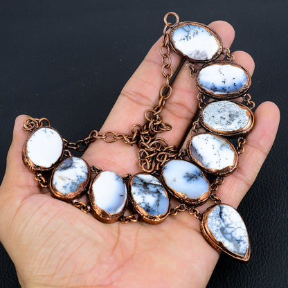 White & Black Dendrite Opal Gemstone Necklace