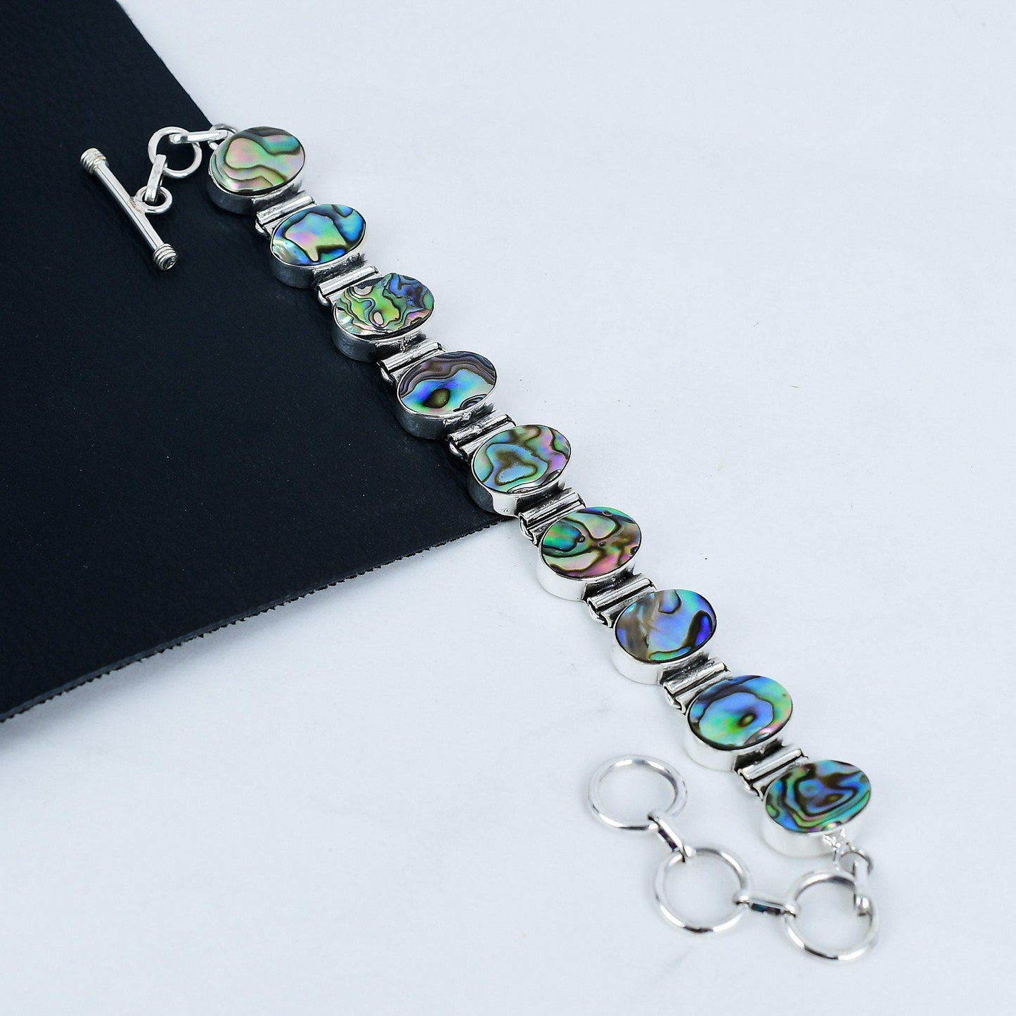 Red Garnet Abalone Shell Gemstone Sterling Silver Bracelet