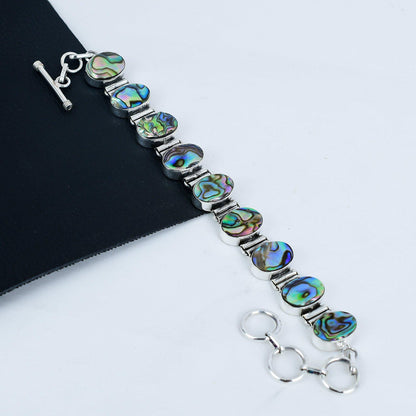 Red Garnet Abalone Shell Gemstone Sterling Silver Bracelet