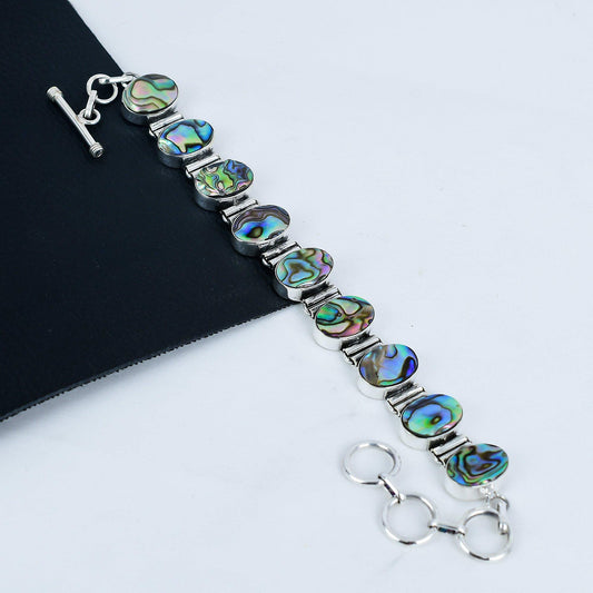 Red Garnet Abalone Shell Gemstone Sterling Silver Bracelet