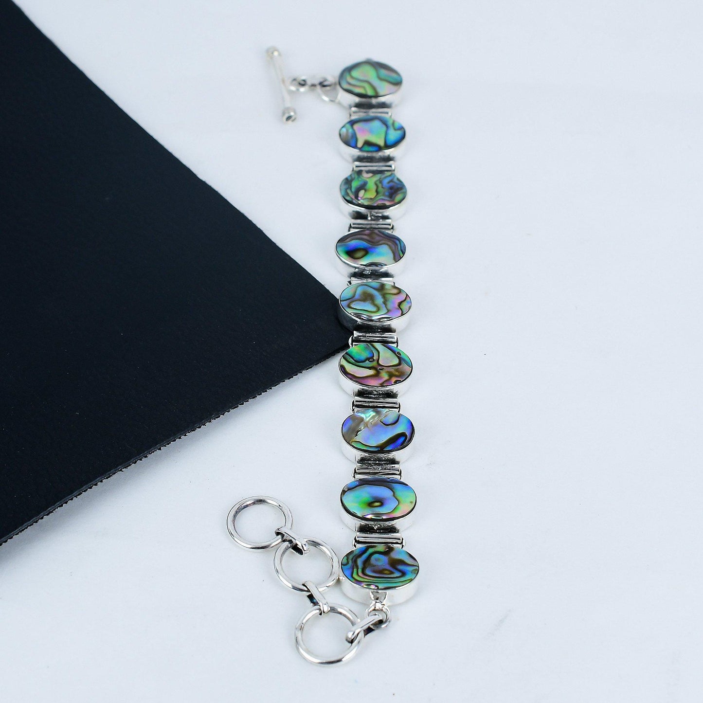 Red Garnet Abalone Shell Gemstone Sterling Silver Bracelet