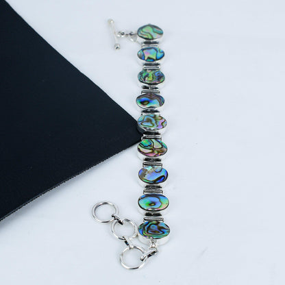 Red Garnet Abalone Shell Gemstone Sterling Silver Bracelet