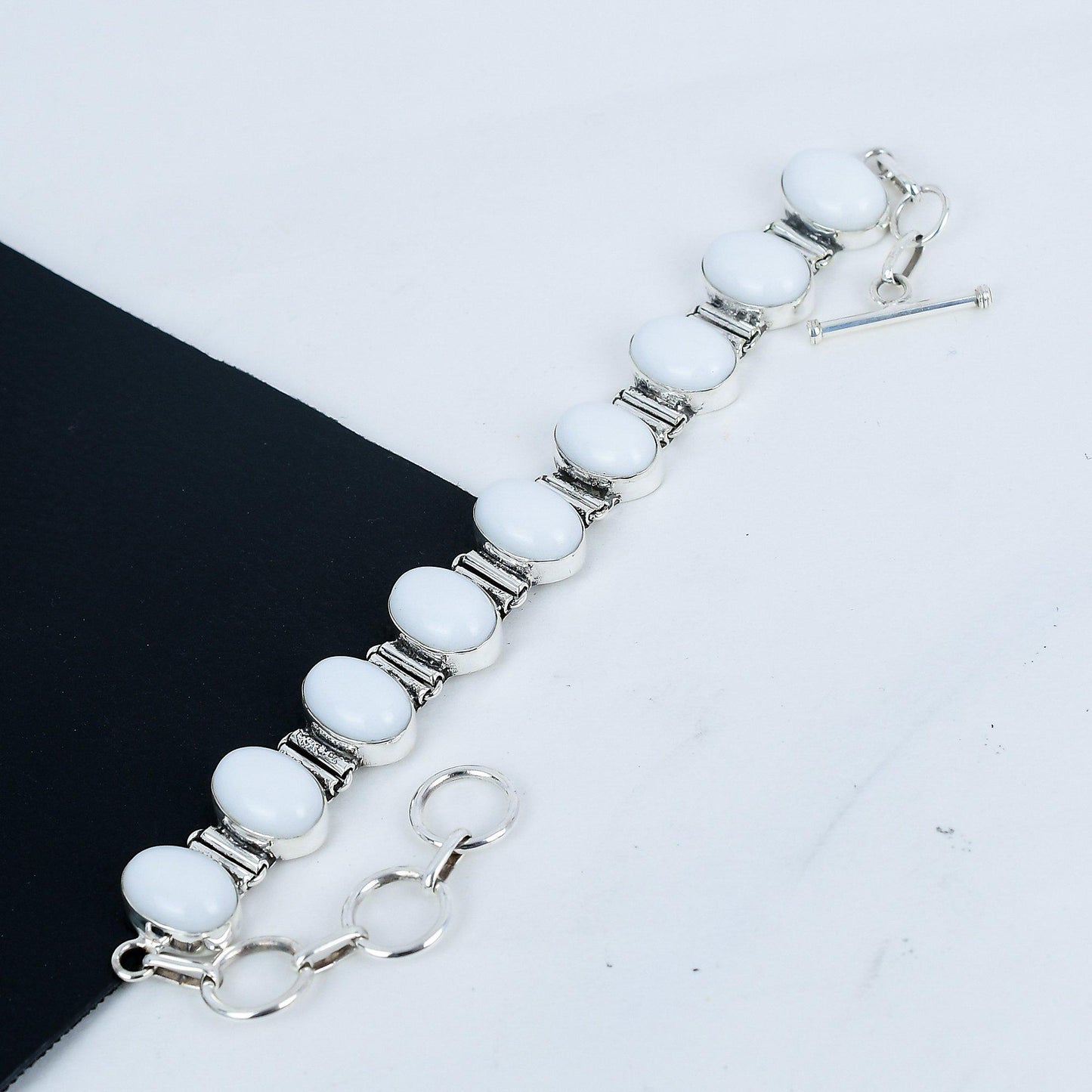 White Coral Gemstone Sterling Silver Bracelet