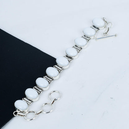 White Coral Gemstone Sterling Silver Bracelet