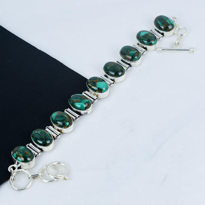 Copper Malachite Silver Bracelet