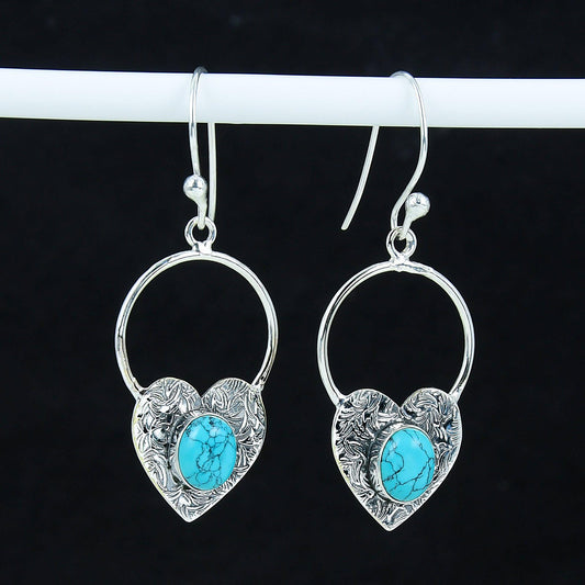 Turquoise Heart Hoop Earrings