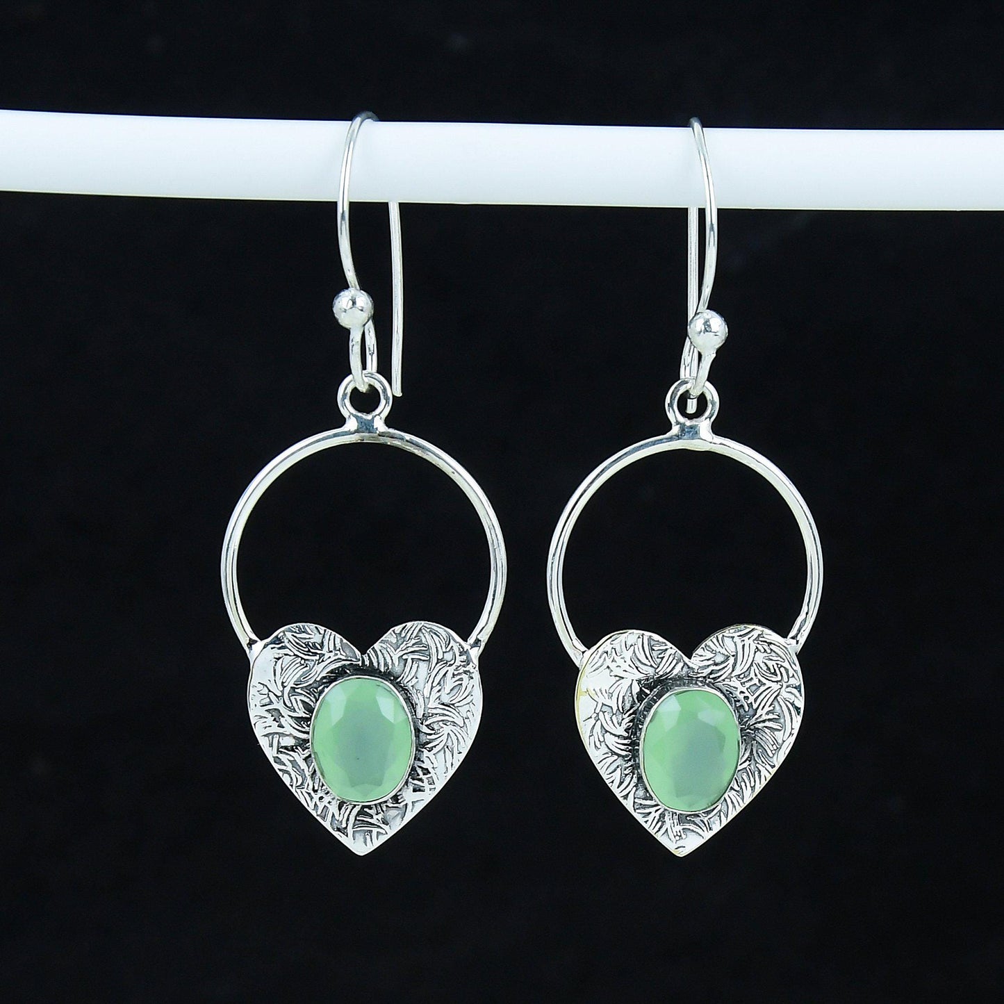 Green Onyx Gemstone Hoop Earrings