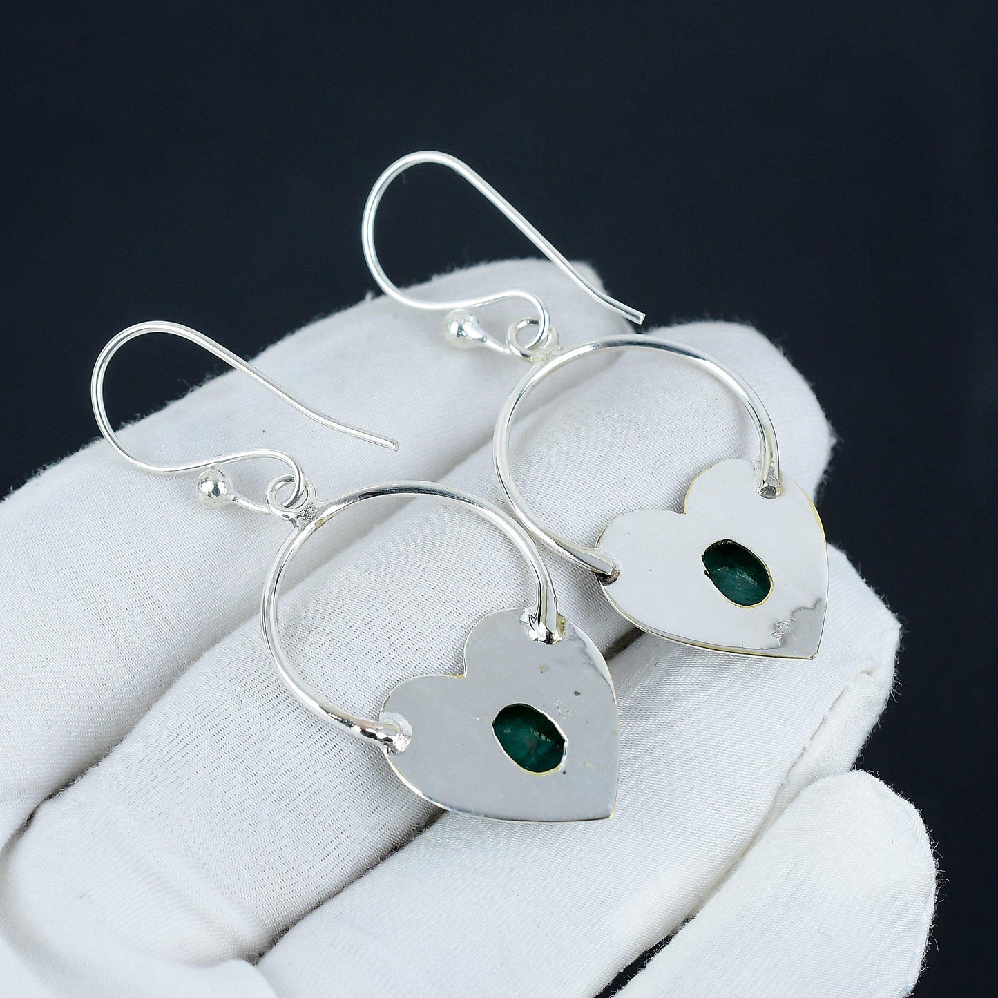 Emerald Gemstone Heart Hoop Earrings