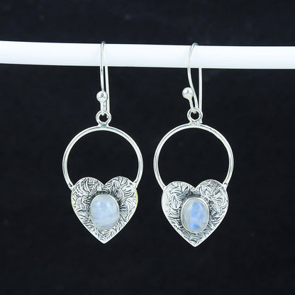 Blue Moonstone Heart Hoop Earrings