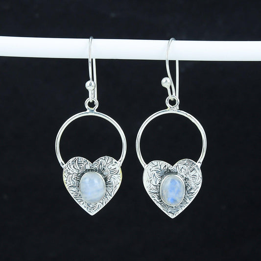 Blue Moonstone Heart Hoop Earrings