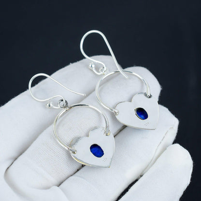 Blue Lapis Lazuli Gemstone Heart Hoop Earrings
