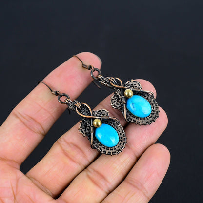 Turquoise Gemstone Copper Wire Wrapped Earrings