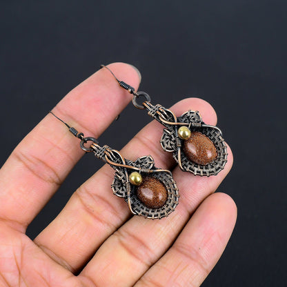 Copper Sunstone Gemstone Earrings