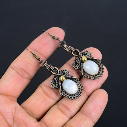 Copper Moonstone & Red Garnet Gemstone Earrings