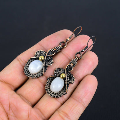 Copper Moonstone & Red Garnet Gemstone Earrings