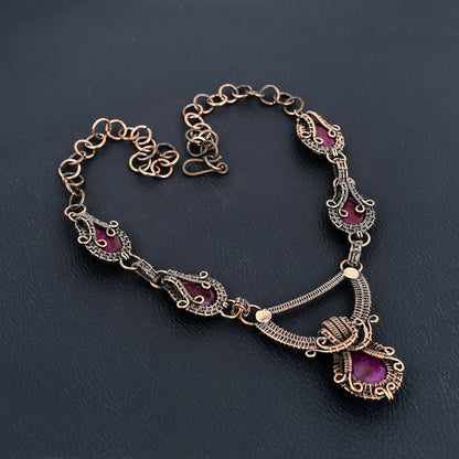 Red Ruby Gemstone Copper Wire Wrapped Necklace