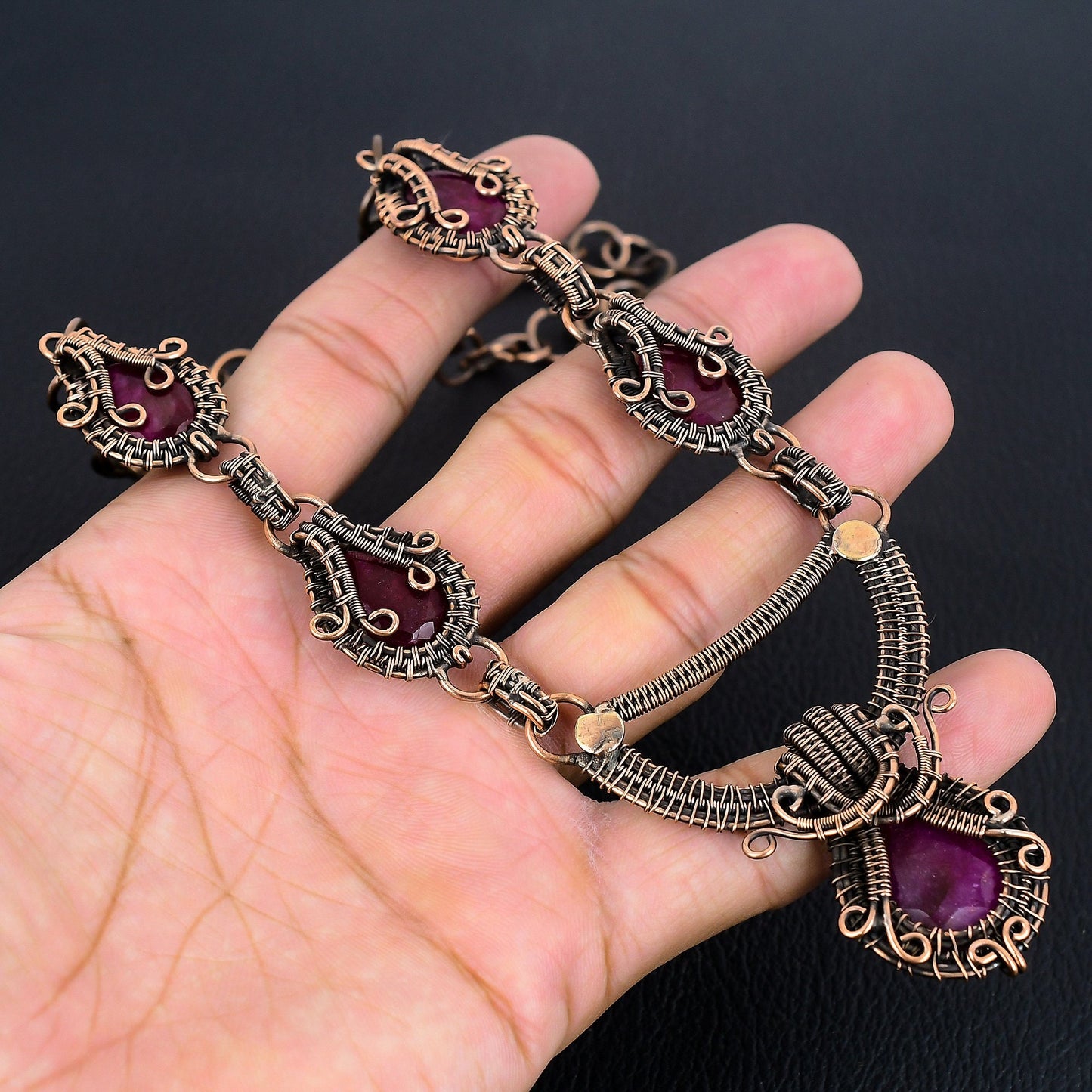 Red Ruby Gemstone Copper Wire Wrapped Necklace