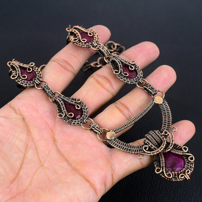 Red Ruby Gemstone Copper Wire Wrapped Necklace