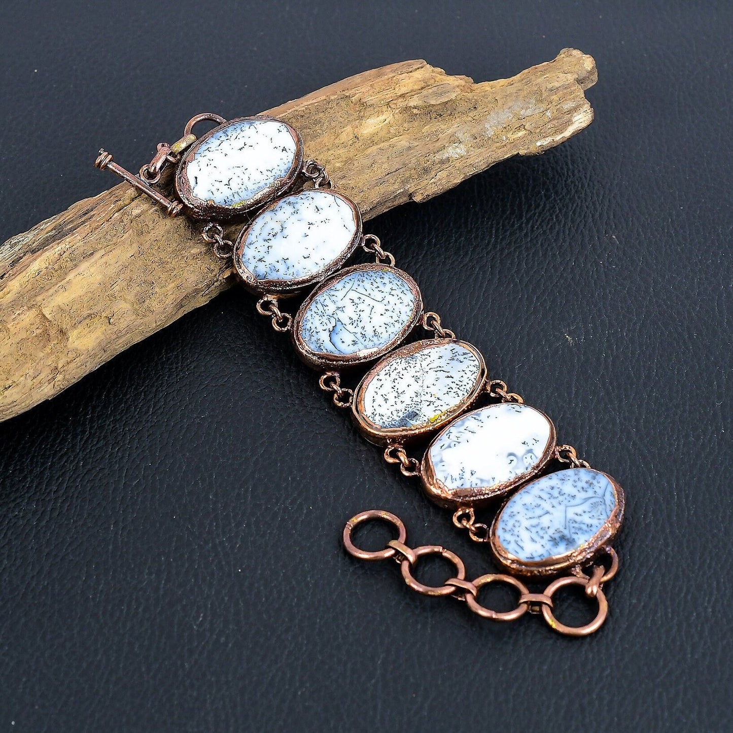 White Dendrite Opal Gemstone Bracelet